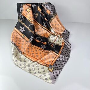 2/$25 SALE Women's Silky Fashion Scarf NWT Copper Gold Designer Print Scarf